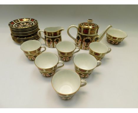 Royal Crown Derby 1128 imari tea/coffee set to include tea/coffee pot, cream, sugar bowl, six cups and saucers and six side p