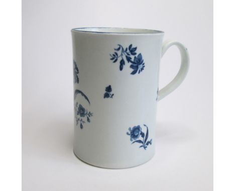 A Worcester cylindrical mug gillyflowers patternCirca 1770Diameter 10cm, height 14cmCondition; no restoration or damage 