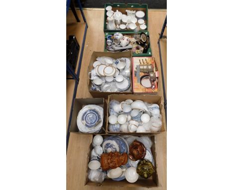 A mixed collection of china tea and dinnerware , mid to late 20th Century to include Grafton , Wedgewood , blue &amp; white d