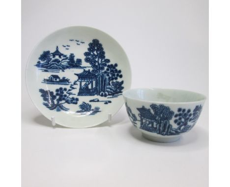 A Worcester tea bowl and saucer ‘man in a pavilion’ patternCirca 1770Tea bowl diameter 7.5cm, saucer diameter 11.5cmCondition