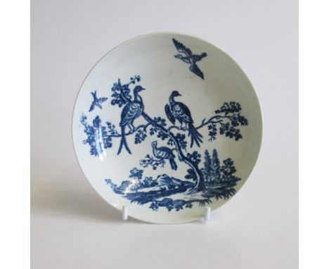 A  Worcester saucer birds in branches ’ patternCirca 1770Diameter 12.5cmCondition; no restoration or damage 