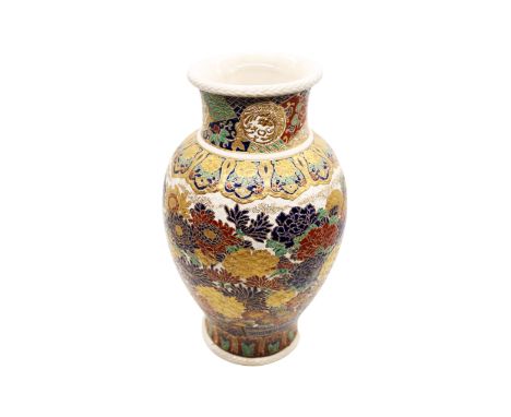 A modern Japanese ceramic vase, gilt highlights with floral design, character marks to base, approximately 36cm high. Conditi