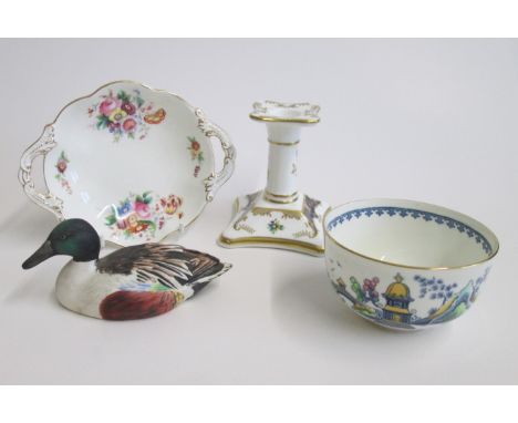 A Small Selection of Coalport Porcelain  including a Candlestick,  Small Bowl, Twin handled oval dish and a Duck (5)Date  20t