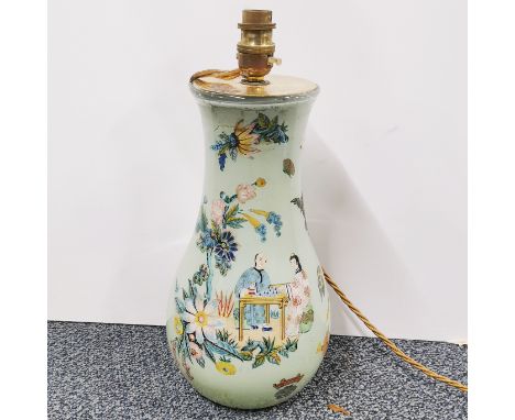 A 1920's chinoiserie style glass table lamp, H. 35cm.