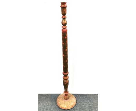 An Eastern hand-painted wooden standard lamp base.
