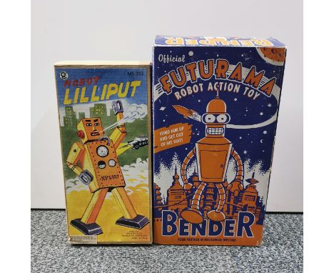 Two boxed tin plate robot toys, largest box 27cm.