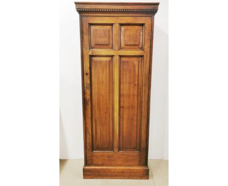A five shelf walnut kitchen cupboard with carved geometrical border, 158 x 67 x 33cm.
