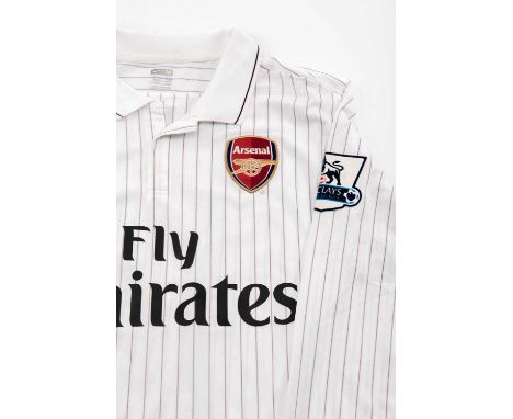 RARE 2009-10 CHAMPIONS LEAGUE MATCH ISSUED 3RD ARSENAL SHIRT, with long sleeves, white with burgundy pin stripe, by Nike, siz