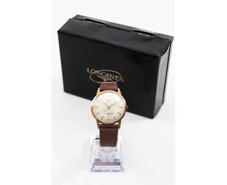 LONGINES 9CT GOLD WRISTWATCH, c. 1967, Ref. 23029, manual wind movement, silvered dial with applied baton markers, subsidiary