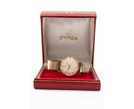 VINTAGE 9CT GOLD OMEGA WRISTWATCH, ref. 131.5016, 17J manual wind cal. 601 movement, case no. 345807, brushed silvered dial, 
