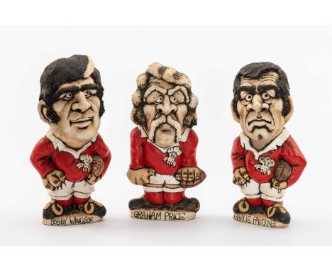 A TRIO OF JOHN HUGHES GROGGS being the famous Pontypool front-row of Charlie Faulkner, Bobby Windsor and Graham Price, each s