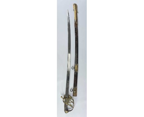 GEORGE IV 1822 PATTERN INFANTRY OFFICER'S SWORD, 83cm pipe-back blade, wirebound fish skin grip, crowned IV cypher to the pie