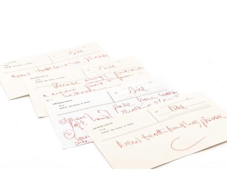 HIS ROYAL HIGHNESS PRINCE CHARLES THE PRINCE OF WALES - four official memorandums, handwritten in red ink, the first - 1. 'Bi