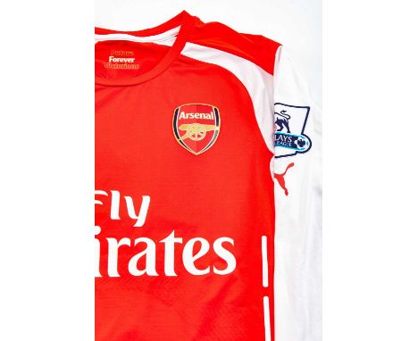 MATCH WORN 2014-15 PREMIERSHIP LEAGUE ARSENAL FC RED &amp; WHITE LONG SLEEVE SHIRT, by Puma, worn by Aaron Ramsey, with playe