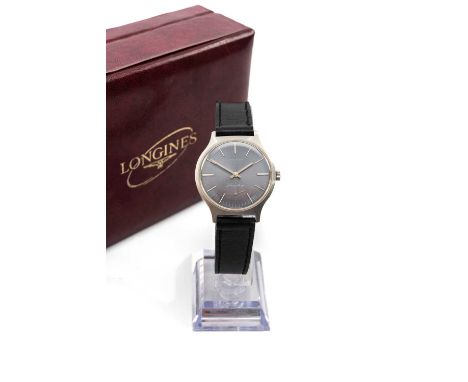 LONGINES 'FLAGSHIP' STAINLESS STEEL WRISTWATCH, Ref.8634, Cal. 6922 manual wind 17J movement, brushed steel case, petrol dial