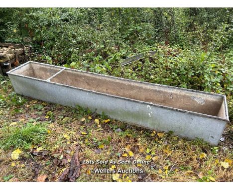 10ft galvanised trough, converted to planeter with drainage holes / Please bring equipment and labour to assist with removal 