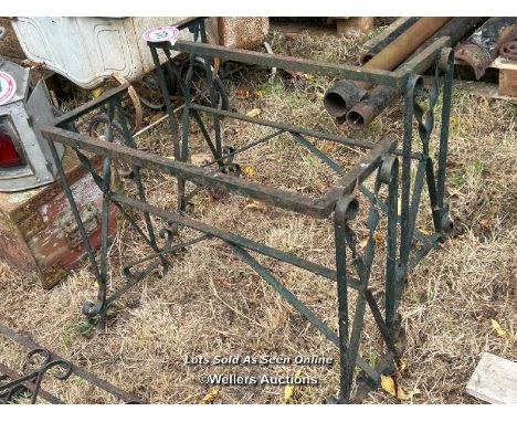 Two wrought iron trough stands, 55cm (h) x 66cm (w) x 35cm (d) / Please bring equipment and labour to assist with removal of 