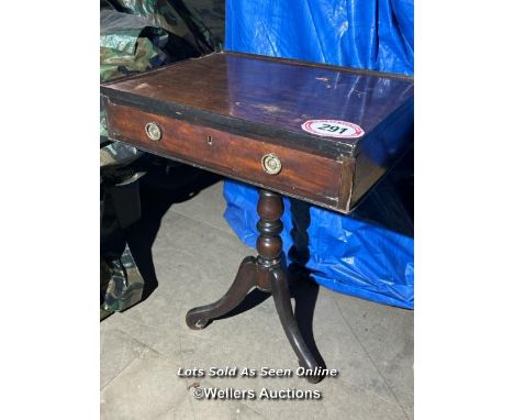A regency style mahogany occasional table on tripod base, with single oak lined drawer and original brass handles, 77cm (h) x