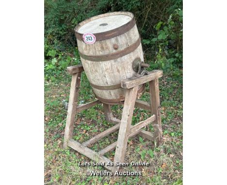 Vintage butter barrel with stand by G.Llewellin &amp; Son, 123cm (h) / Please bring equipment and labour to assist with remov