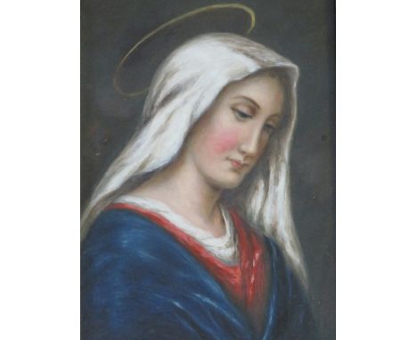 (XIX-XX). A portrait study of The Madonna, indistinctly signed lower right, oil on board, framed and glazed, 22 x 14 cm
