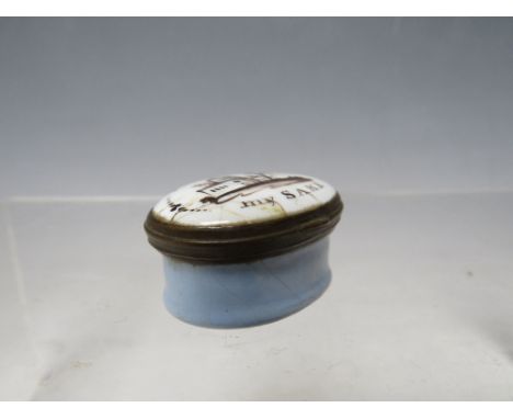 A BILSTON ENAMEL PATCH BOX, 3.5 x 3 cm