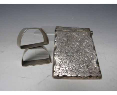 A HALLMARKED SILVER CALLING CARD CASE - SHEFFIELD 1898, with decorated front and back, makers mark W.N. for William Neale, A/