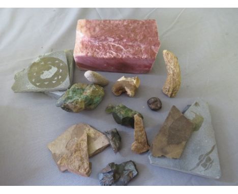 NATIVE AMERICAN CATLINITE PIPE STONE, FOSSILS, ANCIENT TEETH, minerals, meteorite etc. 