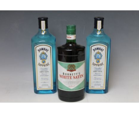 2 LITRE BOTTLINGS OF BOMBAY SAPPHIRE GIN, together with 1 bottle of Burnett's 'White Satin' London dry gin (3)