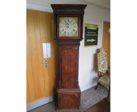 A GEORGIAN 8 DAY LONGCASE CLOCK BY THOMAS MOSS OF FRODSHAM, the oak case having fluted columns and painted hood frieze, the 1