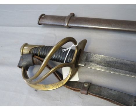 AN AMERICAN CIVIL WAR CAVALRY SABRE BY HORTSMANN PHILADELPHIA c. 1860, brass open hilt and steel scabbardCondition Report:The