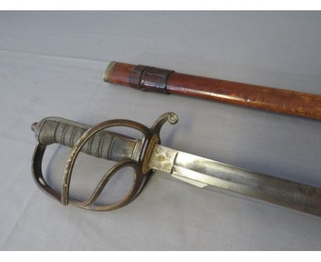 A LATE 19TH CENTURY INFANTRY OFFICERS SWORD - POSSIBLY CONTINENTAL, openwork steel basket and plain blade, numbered 15288, in