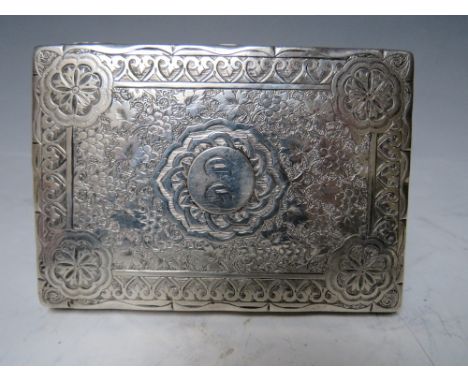 A HALLMARKED SILVER AIDE MEMOIRE - BIRMINGHAM 1875, with decorated front and back, push button catch, the interior in blue sa