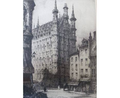 ANDREW FAIRBAIRN AFFLECK (1877-1936) Continental town scene with figures, signed in pencil lower right, etching on paper, fra