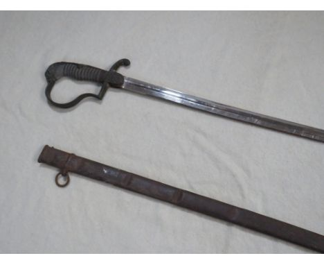 A 19TH CENTURY CONTINENTAL ARTILLERY OFFICERS SWORD, (possibly German), in steel scabbard
