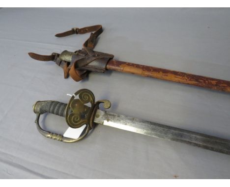A VICTORIAN HONORABLE ARTILLERY COMPANY OFFICERS SWORD, etched blade with HAC crest, in leather scabbard, with later frog, A/