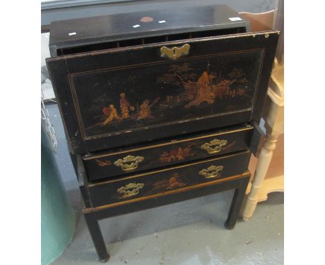 Early 20th Century chinoiserie writing bureau. (B.P. 24% incl. VAT)Very worn with surface damage possibly been damp, drawers 