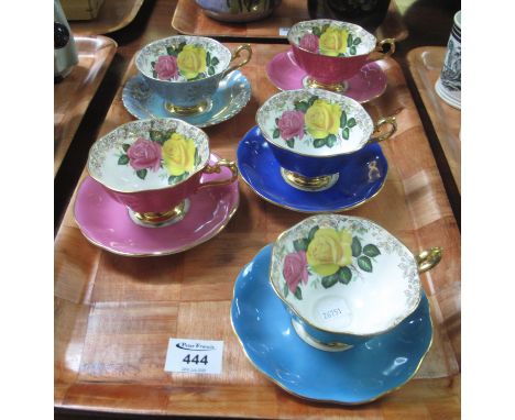 Set of five Royal Albert bone china floral cabinet cups and saucers. (B.P. 24% incl. VAT)Condition: Minor wear, grubby. No ob