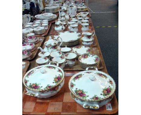 Seven trays of Royal Albert 'Old Country Roses' bone china tea and dinnerware items, various to include; cups, saucers, teapo