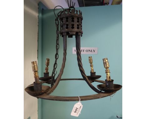 Gothic design wrought iron four branch hanging candelabra type light fitting. (B.P. 24% incl. VAT)Condition: Ring diameter (e