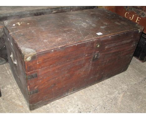 19th Century camphor wood metal banded trunk having metal loop carrying handles. (B.P. 24% incl. VAT)Condition: Camphor. Poor