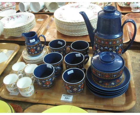 15 piece German coffee set decorated with stylised flowers, together with a set of four Persian design 'Ye Olde English, Gros