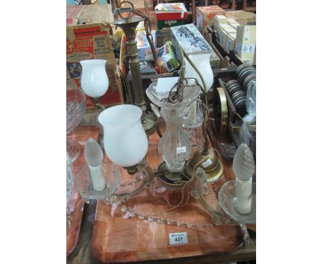 Two similar hanging glass and brass chandelier light fittings. (B.P. 24% incl. VAT) 