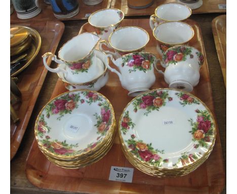 Tray of Royal Albert 'Old Country Roses' bone china teaware to include; cups, saucers, side plates, milk jug and sucrier. (20