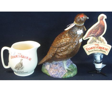 Three items of breweriana to include; large Royal Doulton Famous Grouse design Matthew Gloag & Son Ltd pottery liquor bottle 