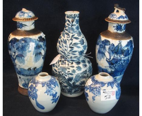 Chinese blue and white porcelain double gourd vase probably late Quing ,with four character Kangxi mark to base, a pair of Ch