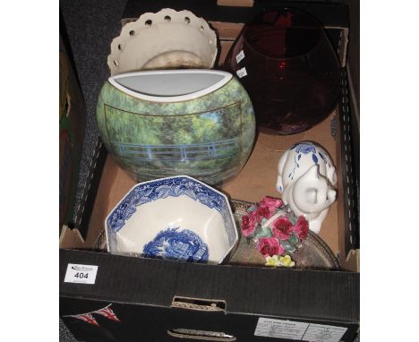 Box of assorted items to include; Goebel Artisorbis Germany Claude Monet vase, together with a Mason's blue and white transfe