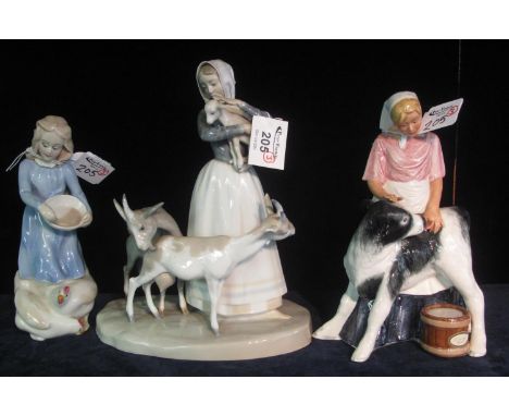 Royal Doulton bone china figurine 'Reflections, Country Girl', HN3051. Together with Royal Doulton 'Country Maid' HN3163 and 