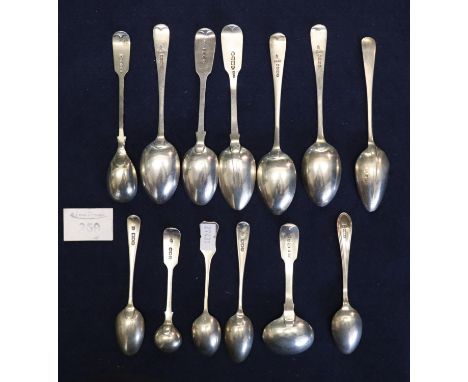 Collection of assorted silver spoons; teaspoons, caddy spoons, salt spoons etc. 6 troy ozs approx. Together with three silver