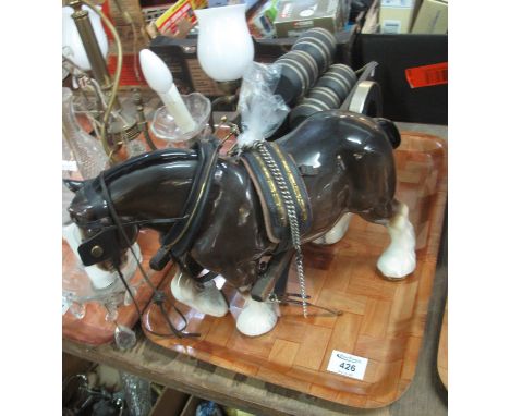 Ceramic shire horse pulling a cart with barrels. (B.P. 24% incl. VAT) 
