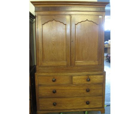 19th Century Welsh oak press cupboard. (B.P. 24% incl. VAT)Condition: Damage and loss to one bracket foot. Fading in places. 